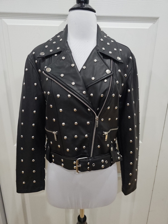 Forever 21 Jackets & Blazers - Forever 21 Punk Goth Black Silver Studded Faux Leather Zip Moto Jacket Coat S